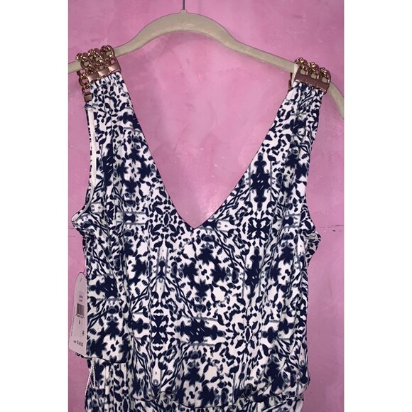 Jessica Simpson Dress maxi Blouson Belt Gown M Gold Chain elastic wedding Greek - Picture 12 of 16